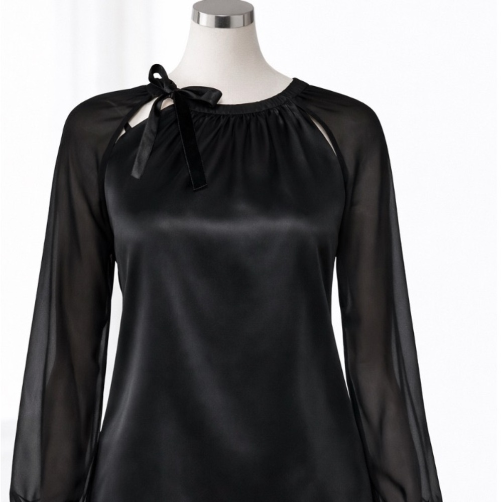 Abercrombie & Fitch Black Satin Tie-Shoulder Blouse